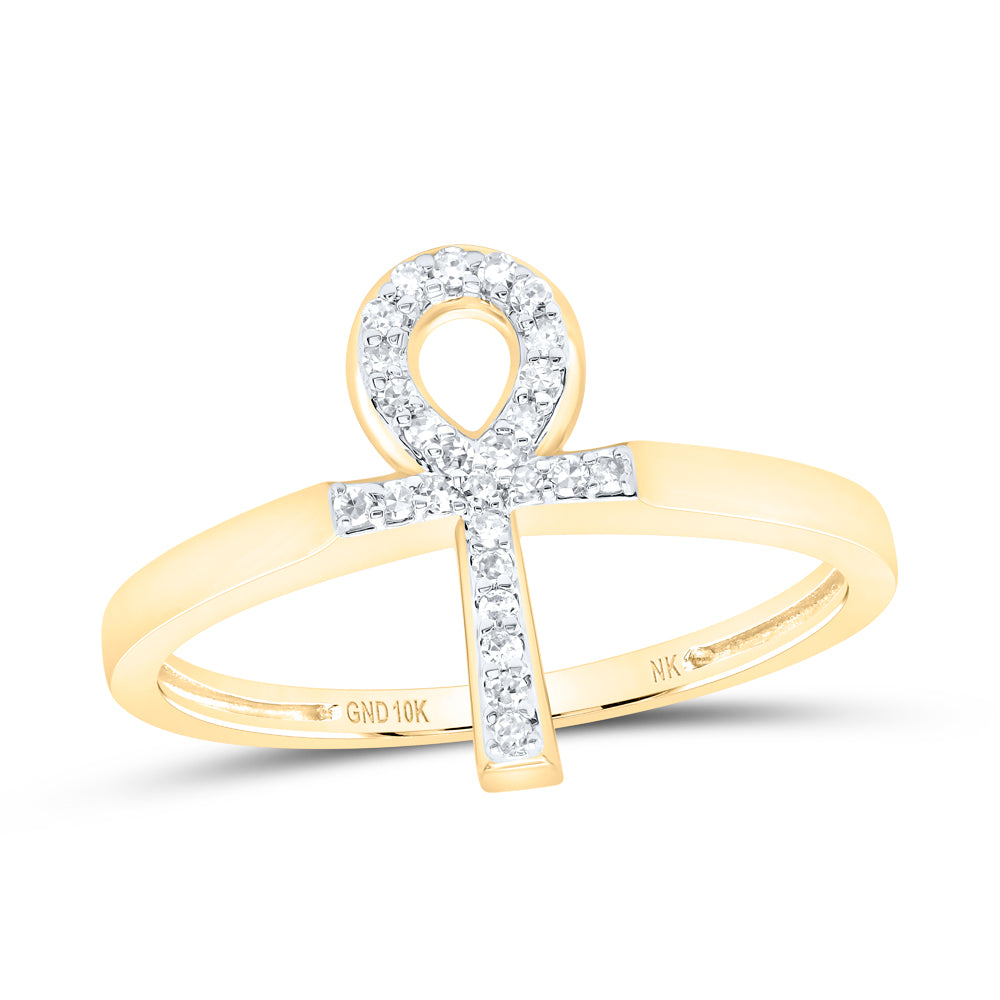10kt Yellow Gold 1/10 Cttw Diamond Ankh Wedding Engagement Anniversary Cross Ring, Women Size: 5-9