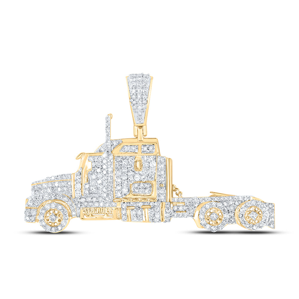 10kt Yellow Gold 7/8 Cttw Diamond Truck Mens Charm