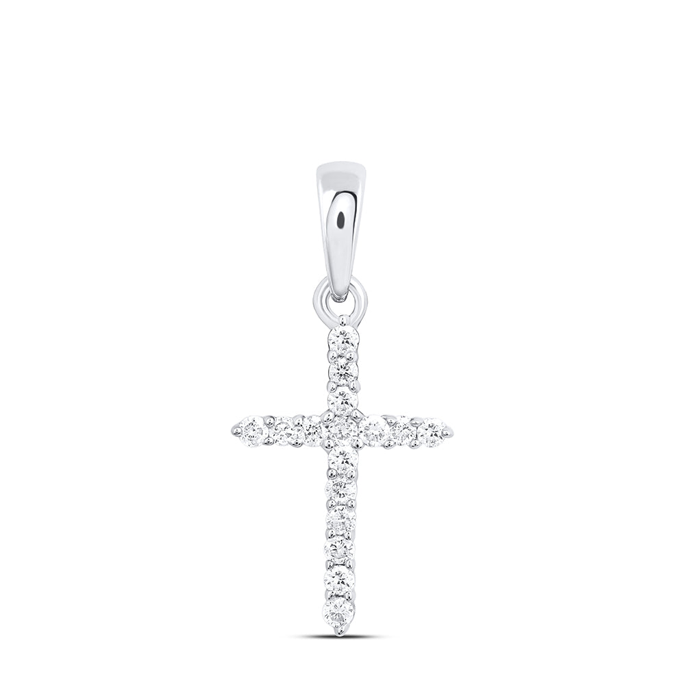 10kt White Gold 1/6 Cttw Diamond Cross Pendant