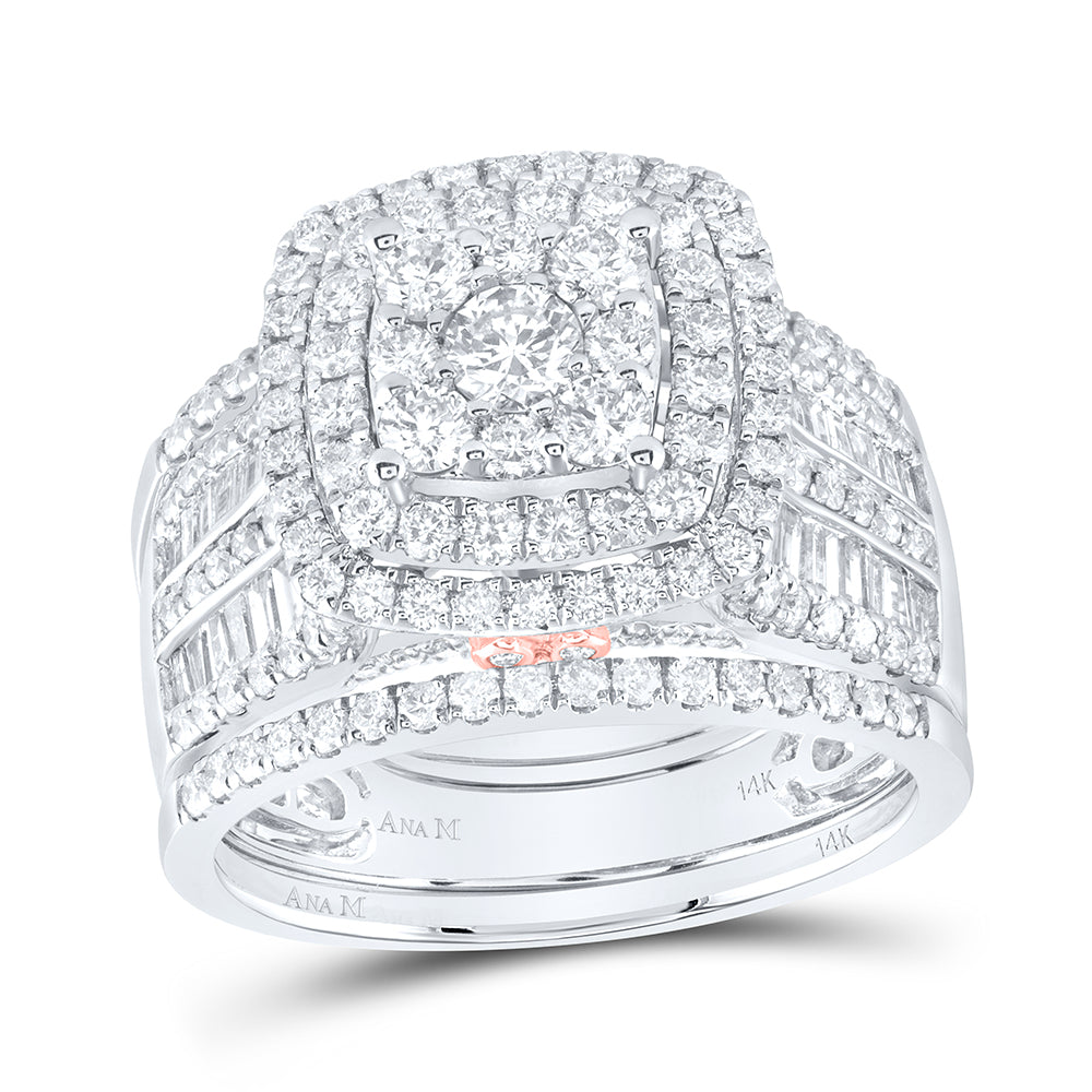 14kt White Gold 2 1/5 Cttw Diamond Ana M Fashion Wedding Engagement Anniversary Bridal Set, Women Size: 5-9