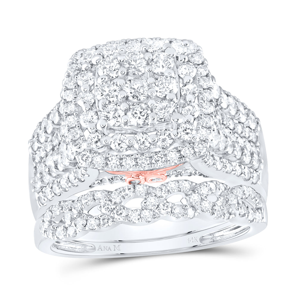 14kt White Gold 2 Cttw- Natural Diamond Ana M Fashion Wedding Engagement Anniversary Bridal Set, Women Size: 5-9