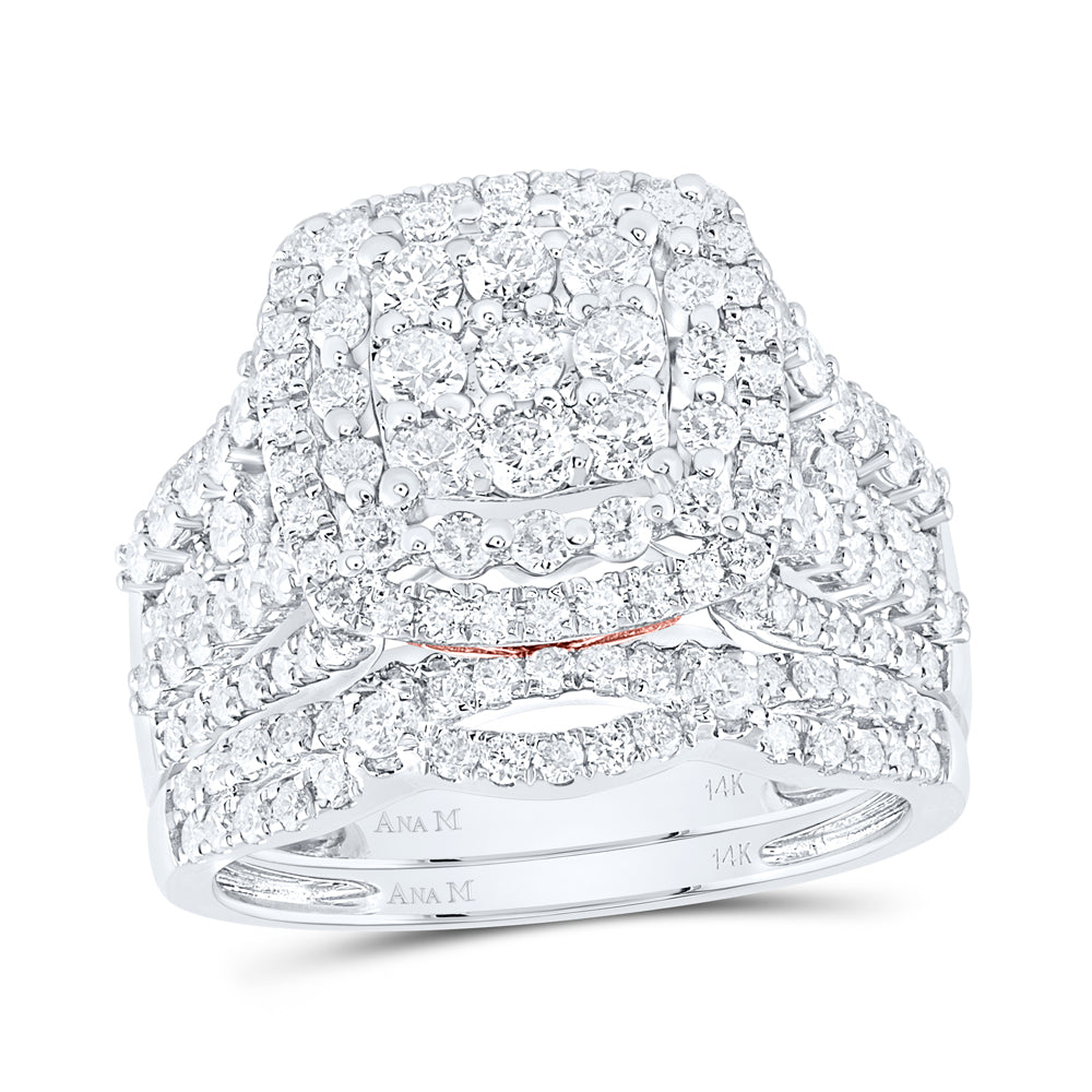 14kt White Gold 2 Cttw Diamond Ana M Fashion Wedding Engagement Anniversary Bridal Set, Women Size: 5-9