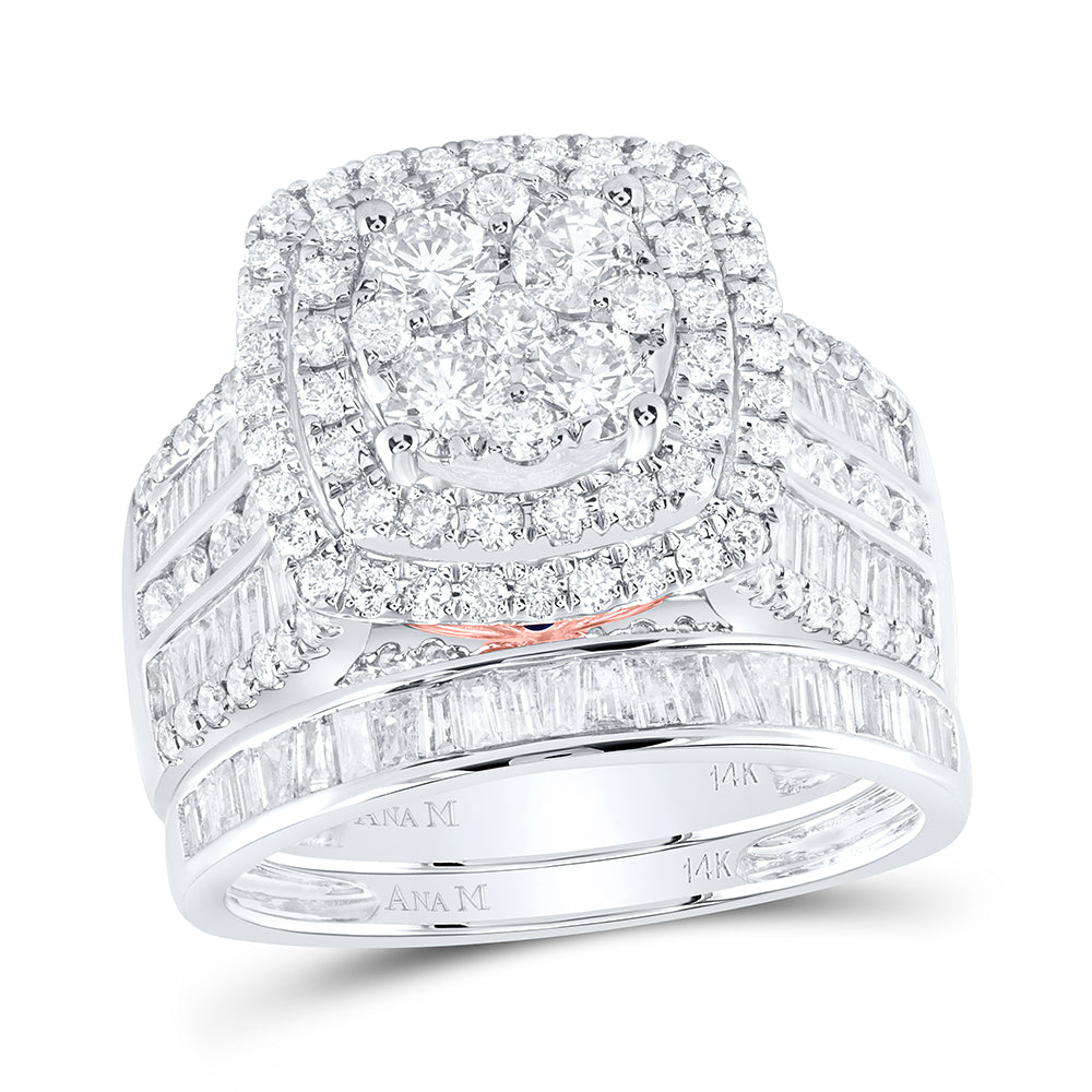 14kt White Gold 2 1/3 Cttw Diamond Ana M Fashion Wedding Engagement Anniversary Bridal Set, Women Size: 5-9