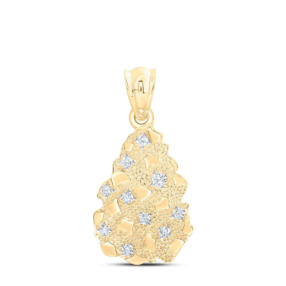 10kt Yellow Gold 3/4 Cttw Diamond Mens Nugget Pendant