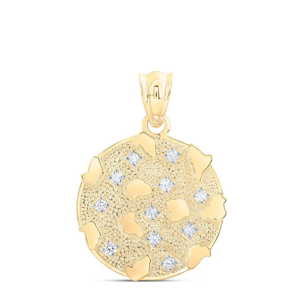 10kt Yellow Gold 3/4 Cttw Diamond Mens Round Nugget Pendant