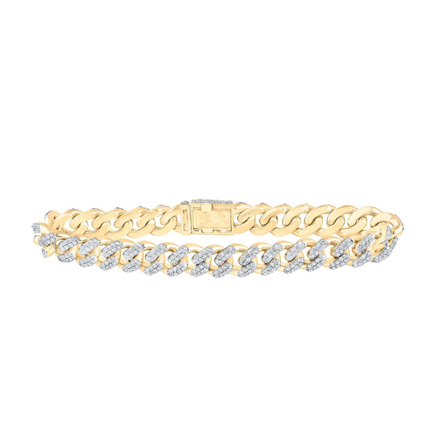 10kt Yellow Gold 4 7/8 Cttw Diamond Mens 10 Mm Cuban Bracelet, Length: 8.5 Inch