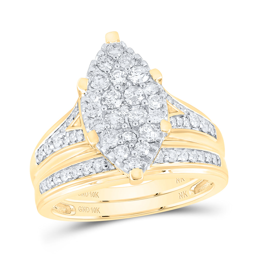 10kt Yellow Gold His & Hers 1 Cttw Diamond Marquise Shape Bridal Wedding Ring Band Set, Women Size: 5-9, Men Size: 8-12