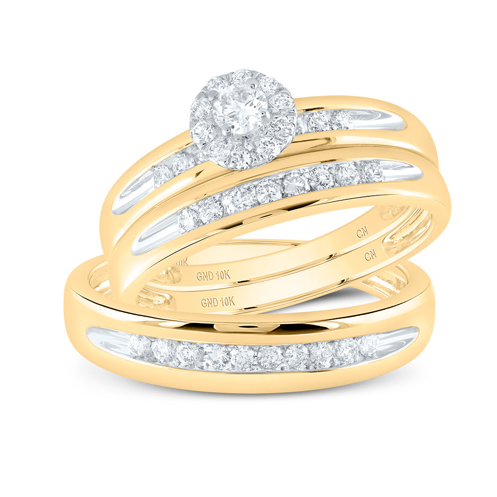 10kt Yellow Gold His & Hers 1/2 Cttw Diamond Round Bridal Wedding Ring Band Set, Women Size: 5-9, Men Size: 8-12