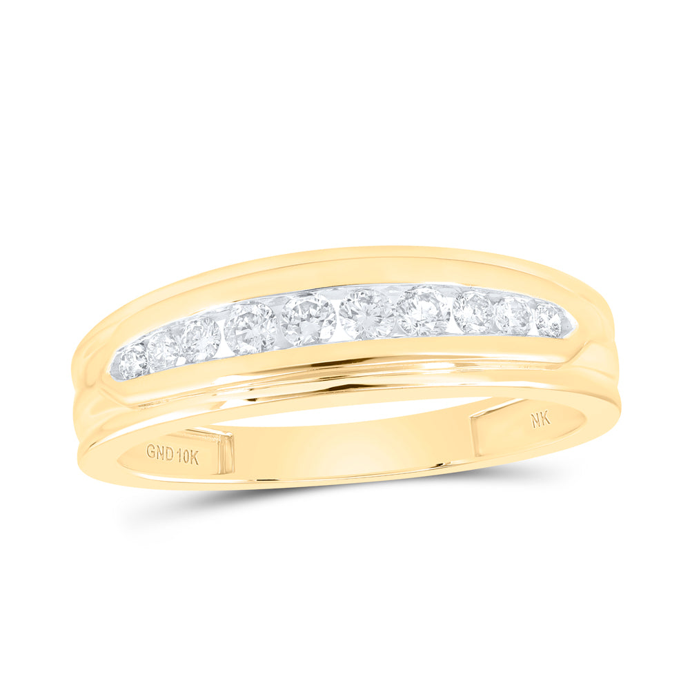 10K Yellow Gold 1 Ctw Natural Diamond Round Shape Trio Set, Womens Size: 5-9, Mens Size: 8-12