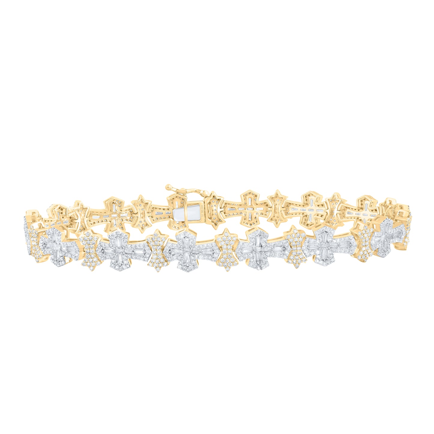10k Yellow White Gold 5 Cttw Diamond Cross Mens Bracelet, Length: 8.5 Inch