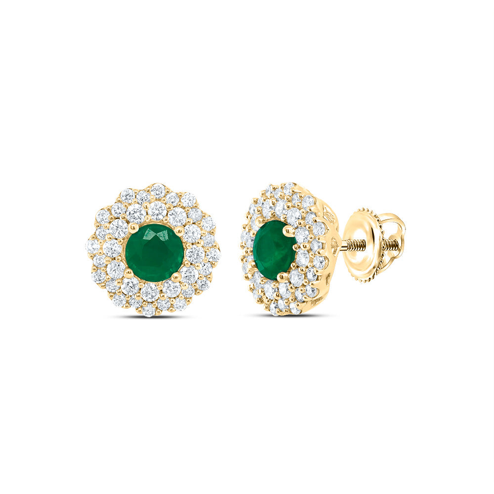 14kt Yellow Or White Gold Diamond Ana M 4.00 Mm Round Emerald Natural Gem Round Earring