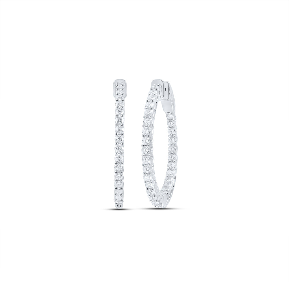 14K White Gold 2 5/8Ctw Natural Diamond Cn Fashion Oval Hoops Earring