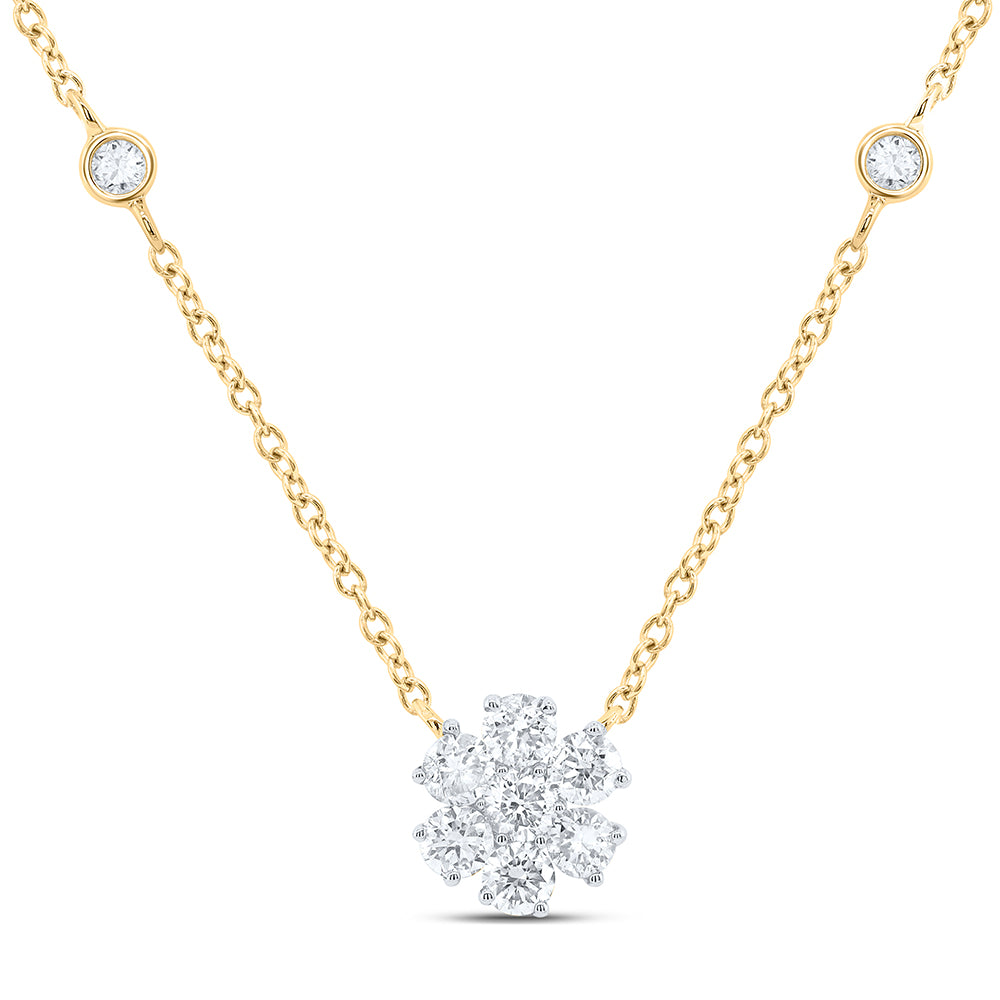 10kt Yellow Or White Gold Diamond Fashion Round Shape Necklace, Length: 18 Inch
