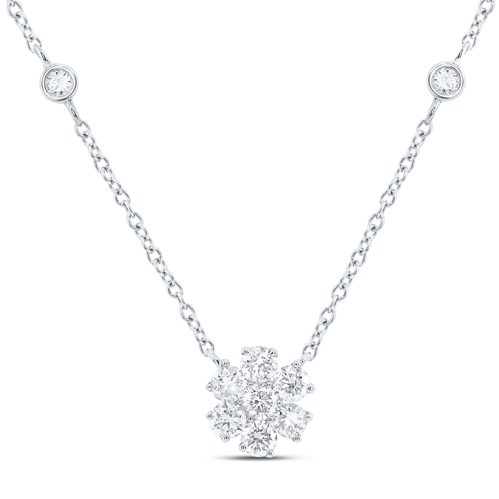 10kt Yellow Or White Gold Diamond Fashion Round Shape Necklace, Length: 18 Inch