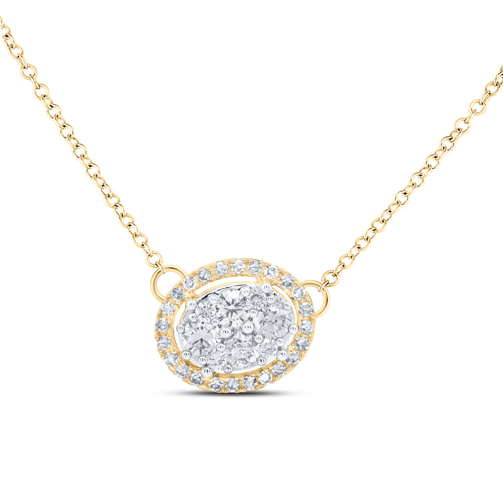 10kt Yellow Or White Gold Diamond Fashion Round Shape Necklace, Length: 18 Inch
