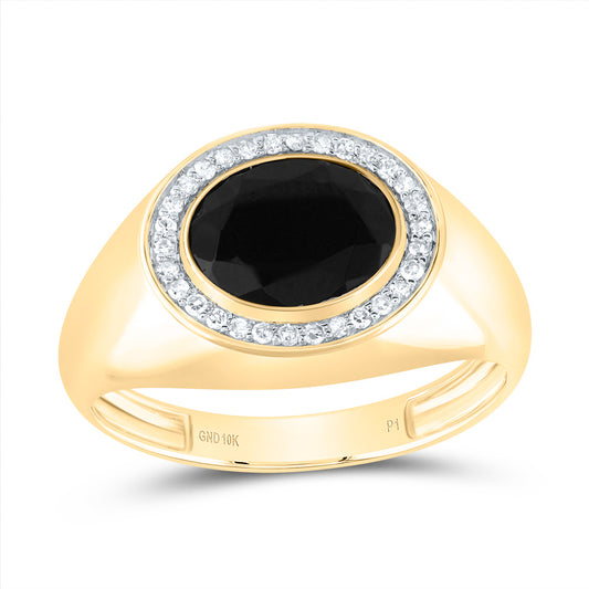 10kt Yellow Gold 1/6 Cttw Diamond -10x8 Mm-oval Onyx Black Mens Ring, Men Size: 8-12