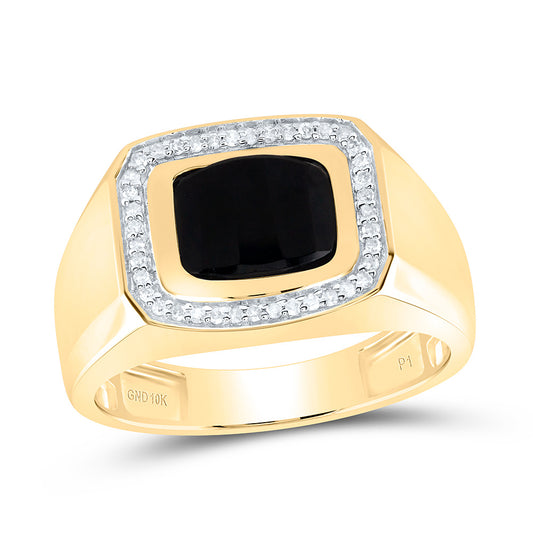 10kt Yellow Gold 1/6 Cttw Diamond -9x7 Mm-onyx Black Mens Ring, Men Size: 8-12