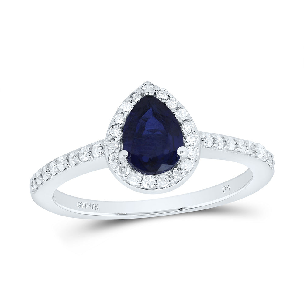 10kt White Gold 1/4 Cttw Diamond 7 X 5 Mm-pear Blue Sapphire Synthetic Wedding Engagement Anniversary Ring, Women Size: 5-9