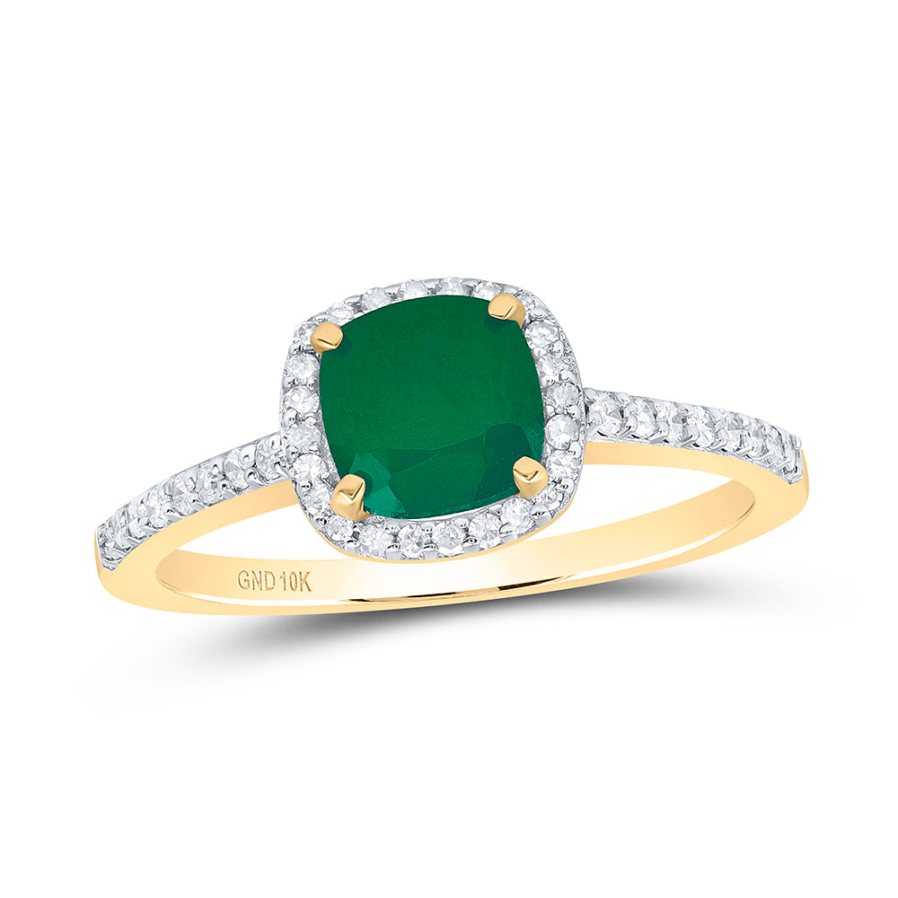 10kt Yellow Gold 1/5 Cttw Diamond 6.10 Mm Cushion Emerald Synthetic Wedding Engagement Anniversary Ring, Women Size: 5-9