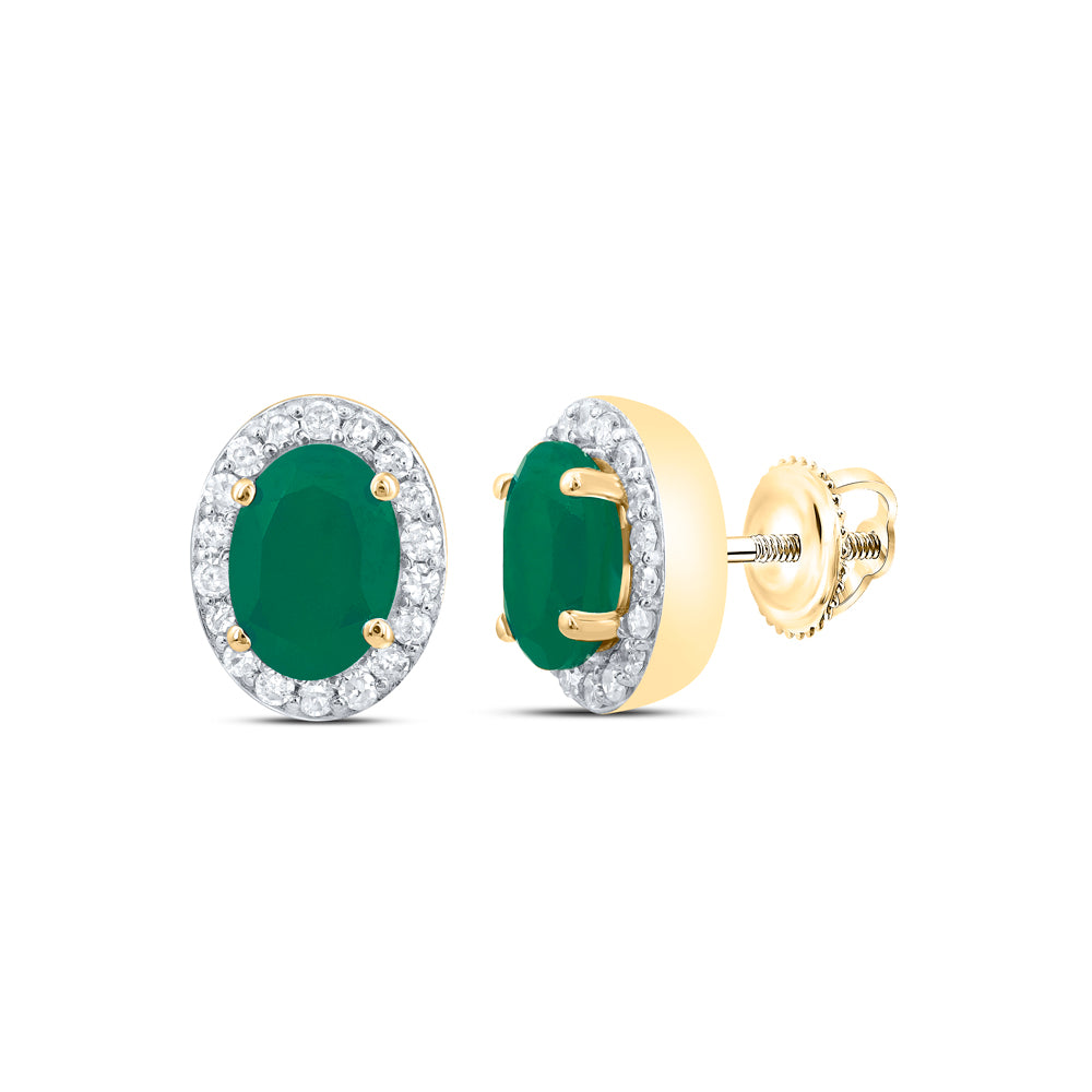 10kt Yellow Gold 1/4 Cttw Diamond 6.50 X 4.50 Mm Oval Emerald Synthetic Oval Earring