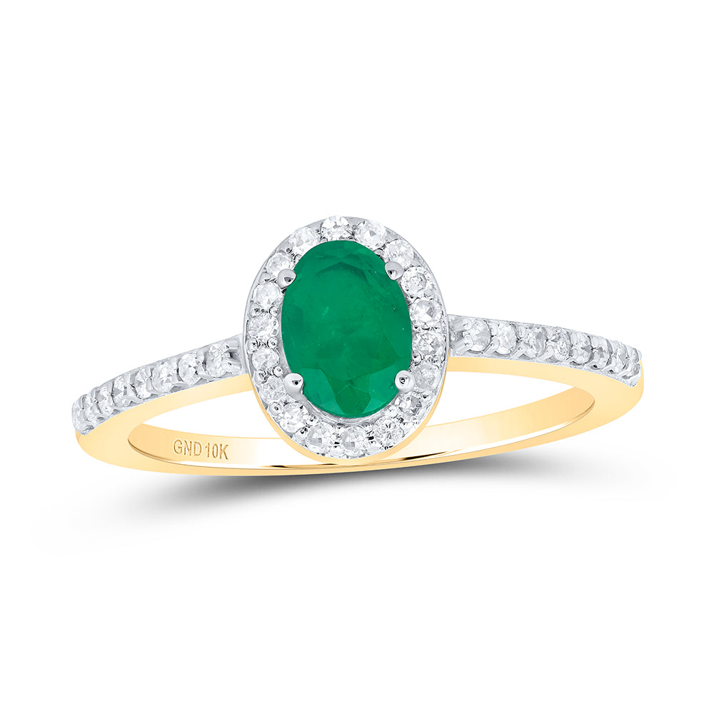 10kt Yellow Gold 1/4 Cttw Diamond 6.50 X 4.50 Mm Oval Emerald Synthetic Wedding Engagement Anniversary Ring, Women Size: 5-9