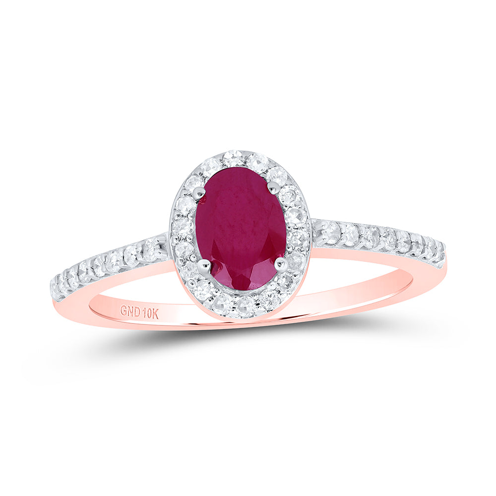 10kt Rose Gold 1/4 Cttw Diamond 6.50 X 4.50 Mm Oval Ruby Synthetic Wedding Engagement Anniversary Ring, Women Size: 5-9