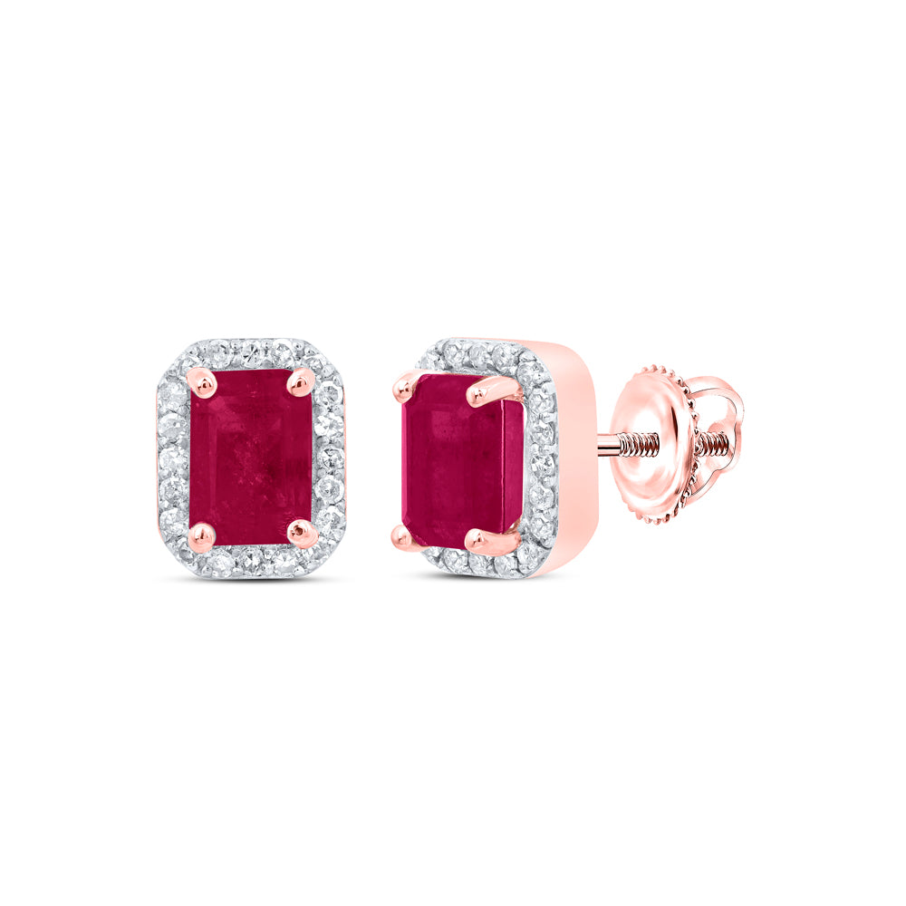 10kt Rose Gold 1/4 Cttw Diamond 6.70 X 4.50 Mm-em Ruby Synthetic Emerald Earring