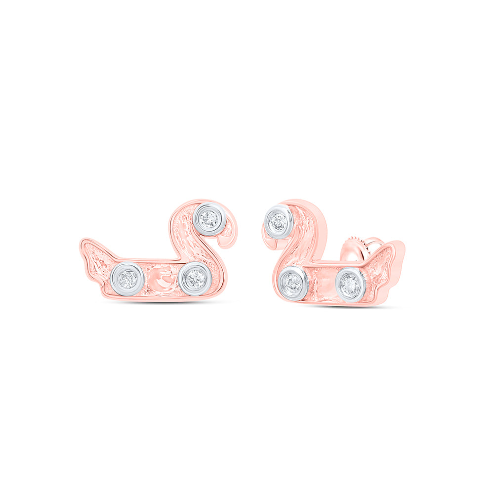 10kt Yellow Or Rose Gold Diamond Swan Earrings