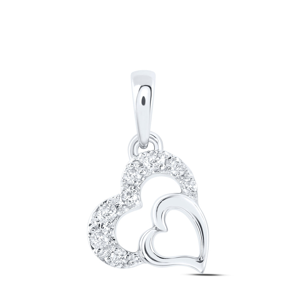 10kt White Gold 1/20 Cttw Diamond Heart Pendant