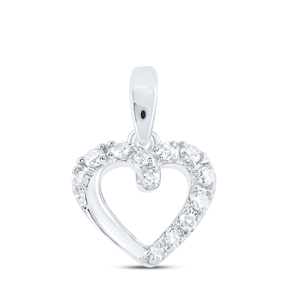 10kt White Gold 1/20 Cttw Diamond Heart Pendant