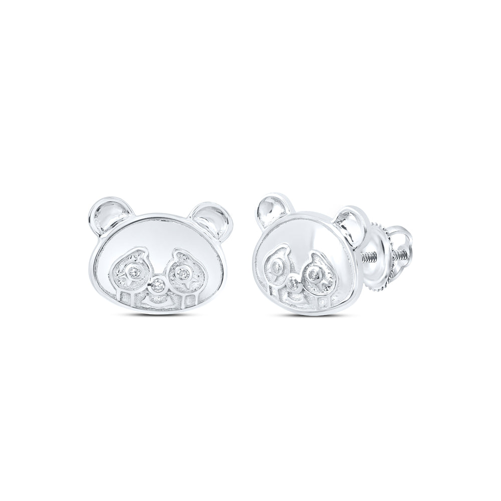 10kt White Or Rose Gold Diamond Bear Earrings