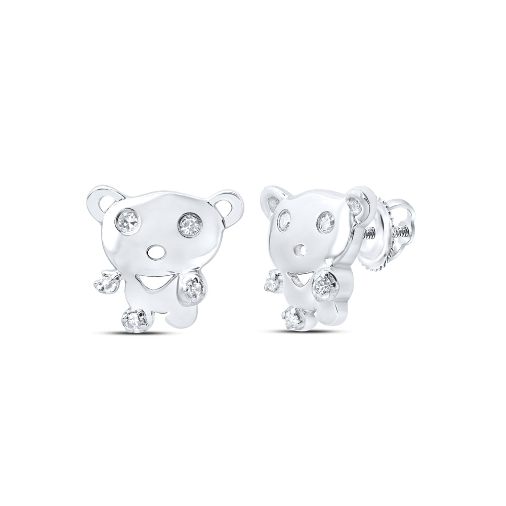 10kt Yellow Or White Or Rose Gold Diamond Teddy Bear Earrings