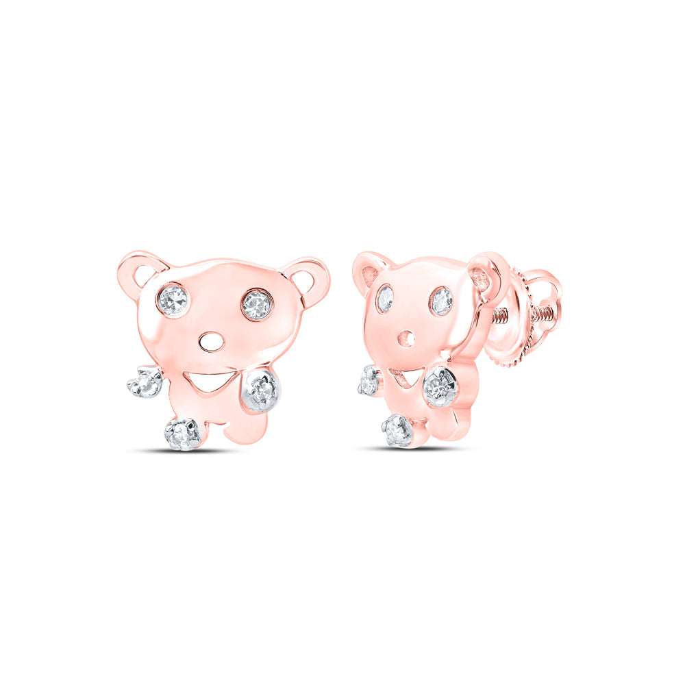 10kt Yellow Or White Or Rose Gold Diamond Teddy Bear Earrings