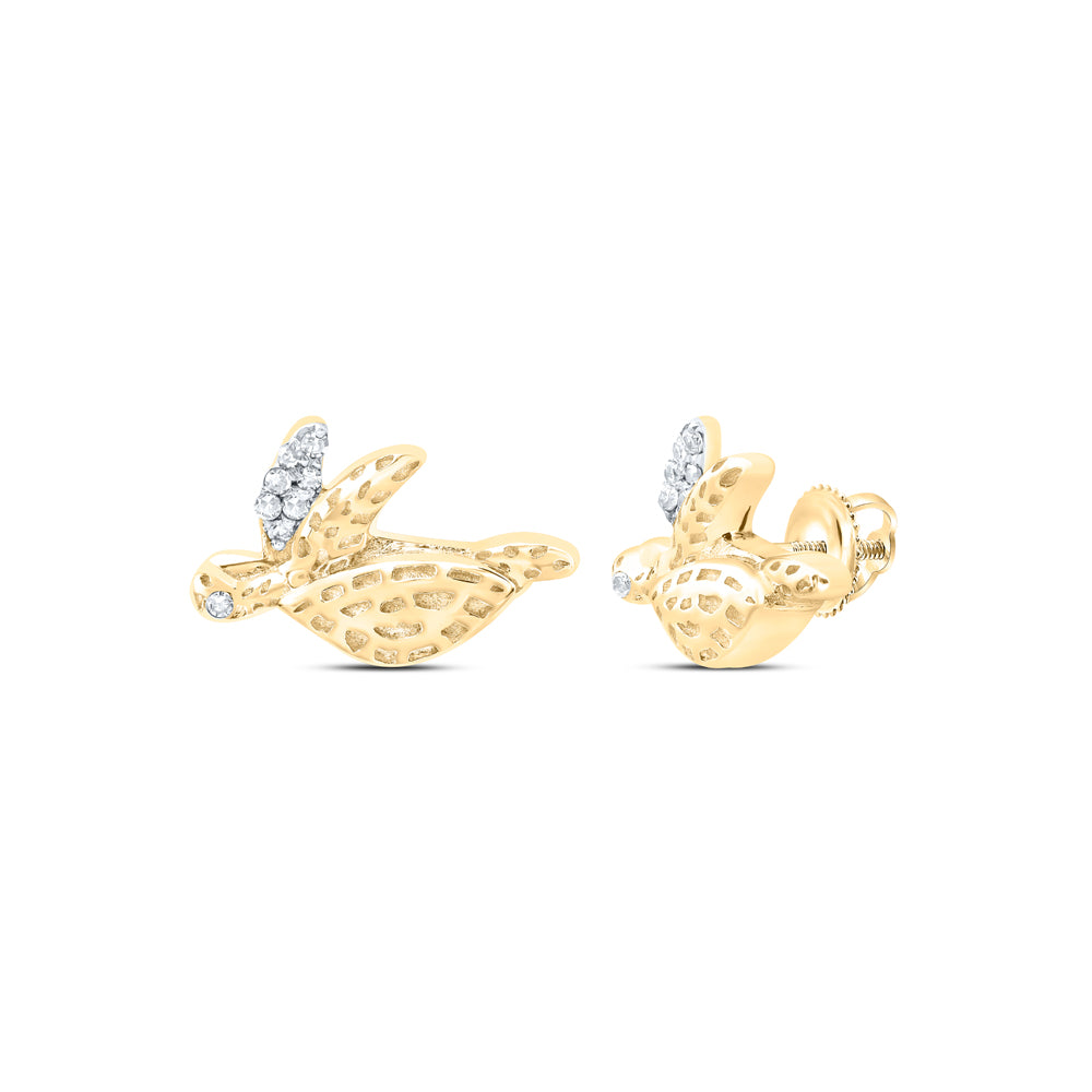 10kt Yellow Or Rose Gold Diamond Turtle Earrings