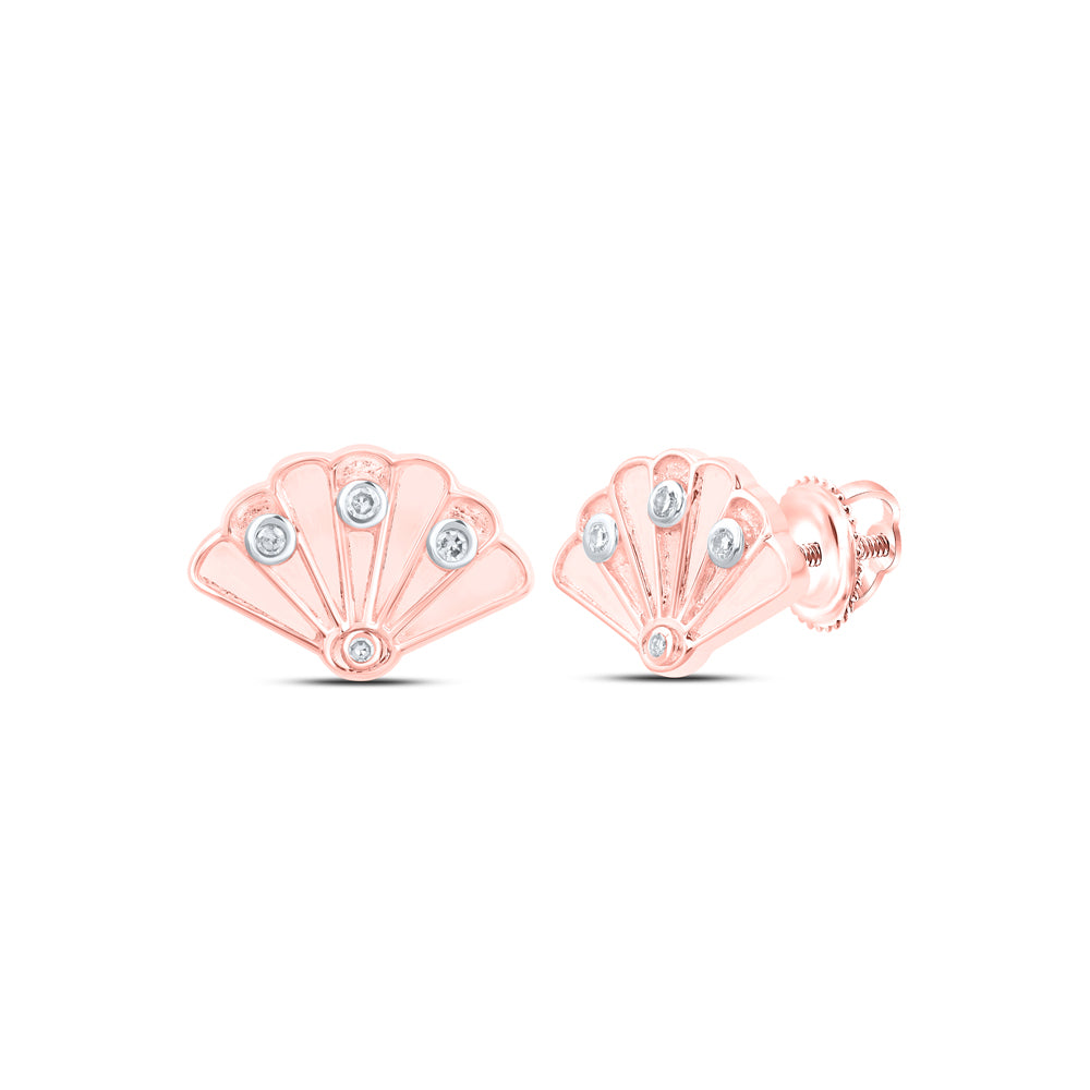 10kt Yellow Or White Or Rose Gold Diamond Sea Shell Earrings