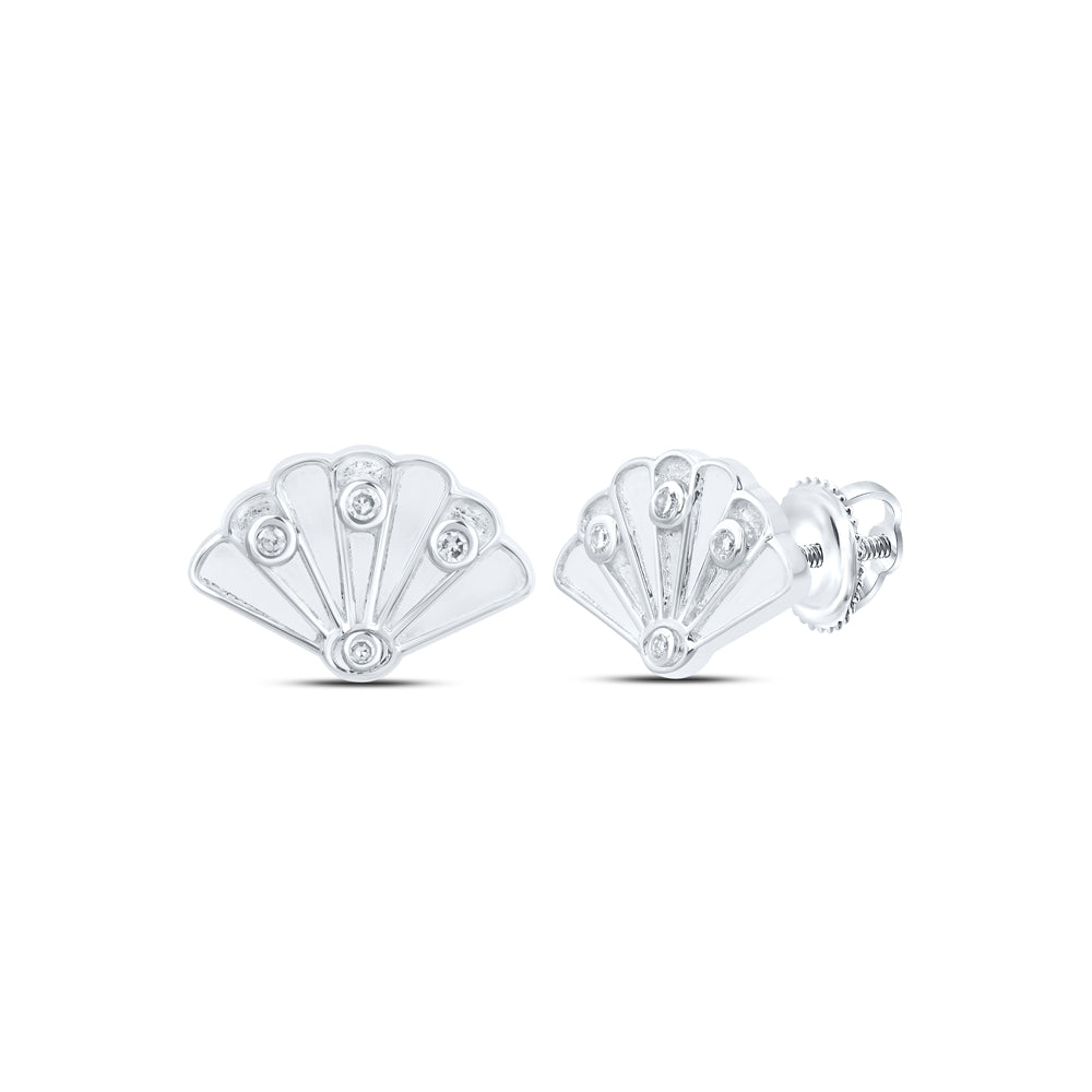 10kt Yellow Or White Or Rose Gold Diamond Sea Shell Earrings