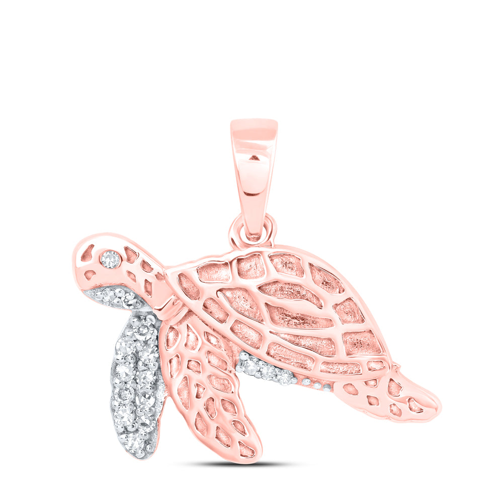 10kt White Or Rose Gold Diamond Turtle Pendant