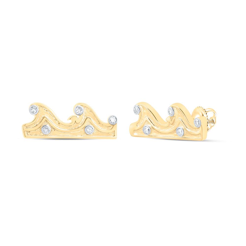 10kt Yellow Or White Or Rose Gold Diamond Sea Waves Earrings