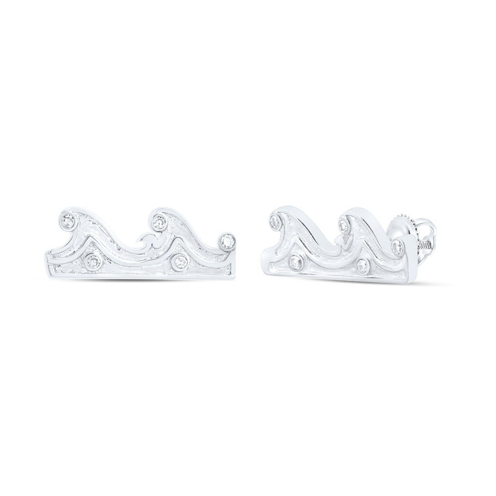 10kt Yellow Or White Or Rose Gold Diamond Sea Waves Earrings