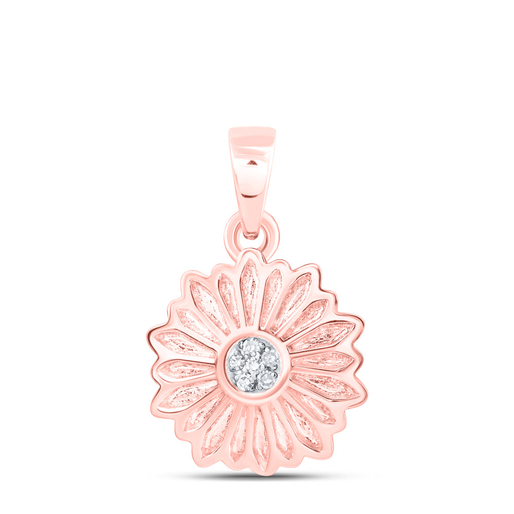 10kt Yellow Or Rose Gold Diamond Sun Flower Pendant