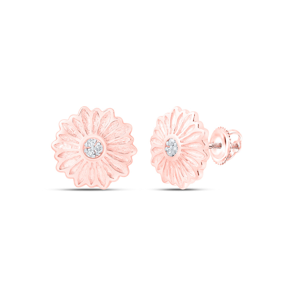 10kt Yellow Or Rose Gold Diamond Sun Flower Earrings