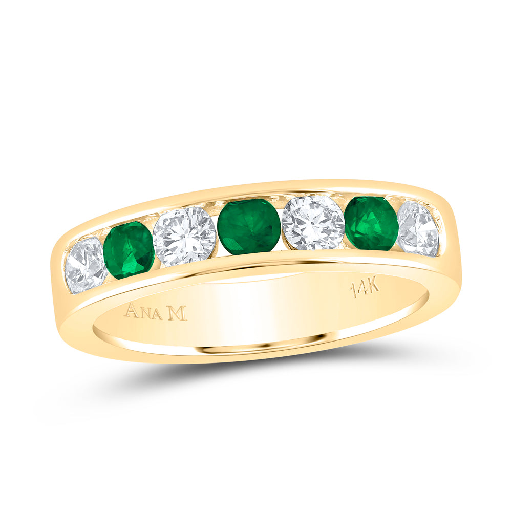 14kt Yellow Gold 5/8 Cttw Diamond Ana M and 1/2 Cttw Round Emerald Natural Wedding Engagement Gem Band, Women Size: 5-9