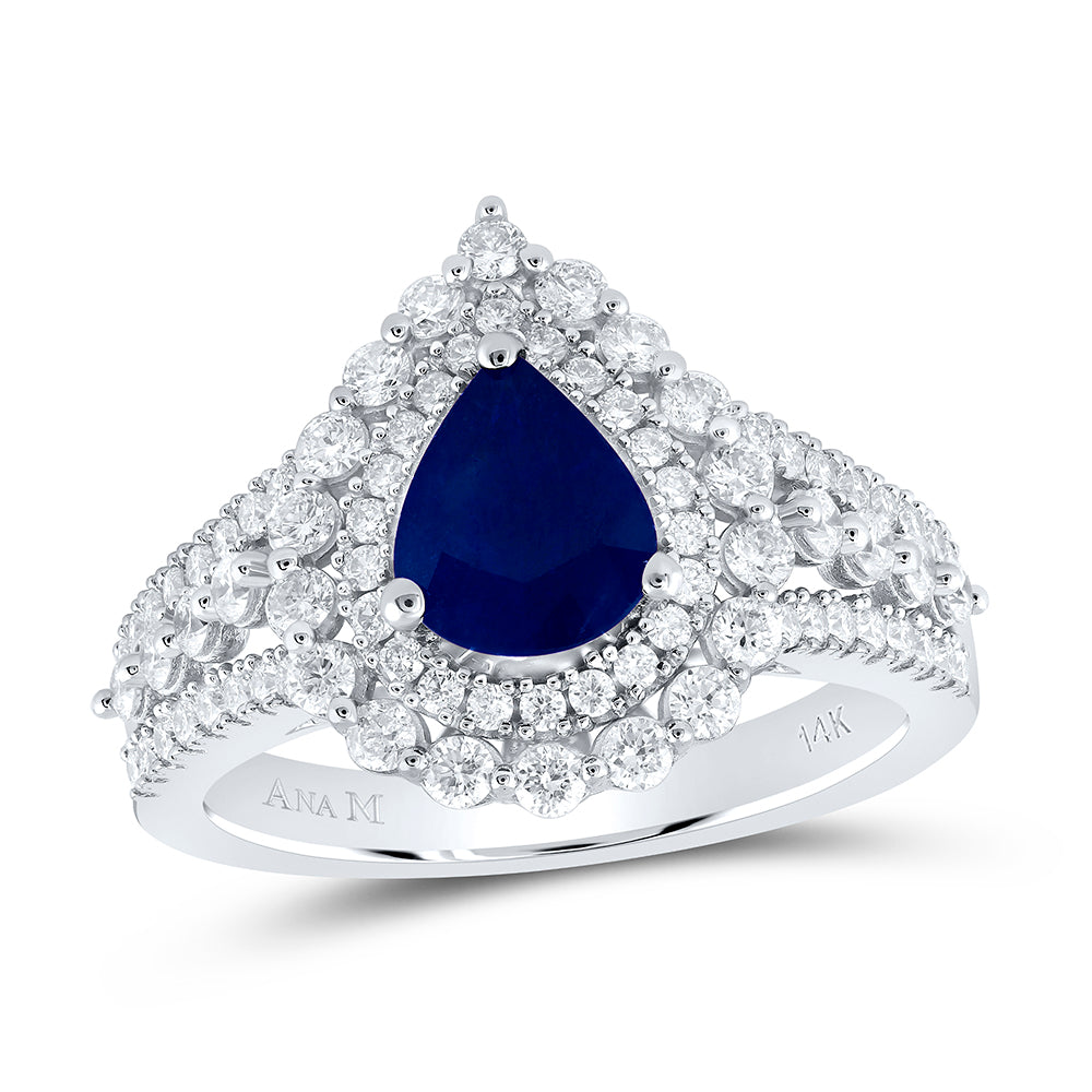 14kt White Gold 7/8 Cttw Diamond Ana M 8 X 6 Mm Bs-pear Natural Wedding Engagement Anniversary Gem Ring, Women Size: 5-9