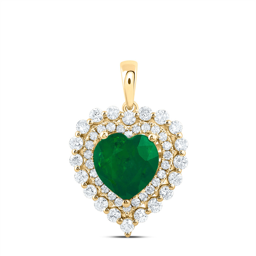 14kt Yellow Gold 5/8 Cttw Diamond Ana M 8.0 X 8.0 Mm Em-heart Natural Gem Pendant
