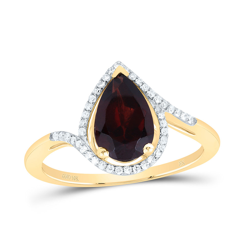 10kt Yellow Gold 1/8 Cttw Diamond 9x7 Mm Pear-garnet Synthetic Wedding Engagement Anniversary Ring, Women Size: 5-9