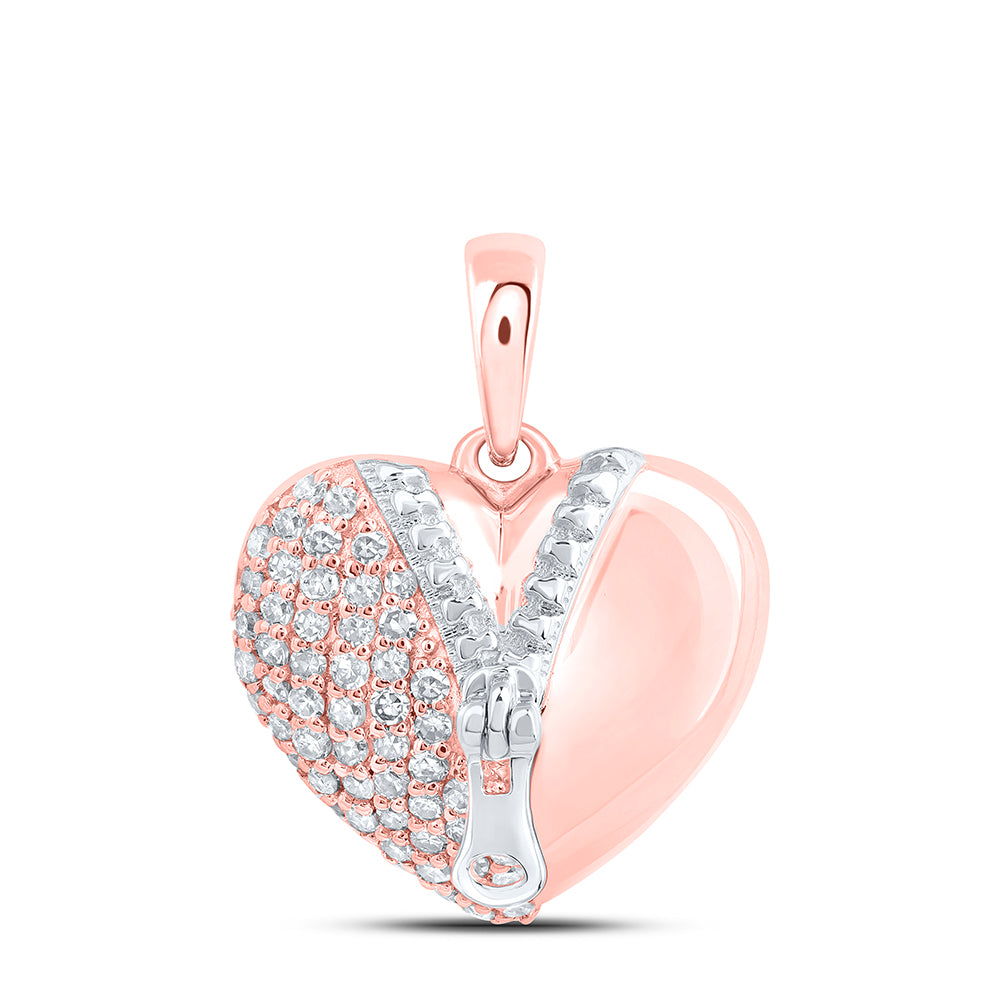 10kt Rose Gold 1/4 Cttw Diamond Zip Heart Pendant