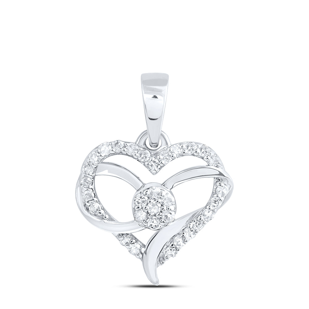 10kt White Gold 1/8 Cttw Diamond Heart Pendant