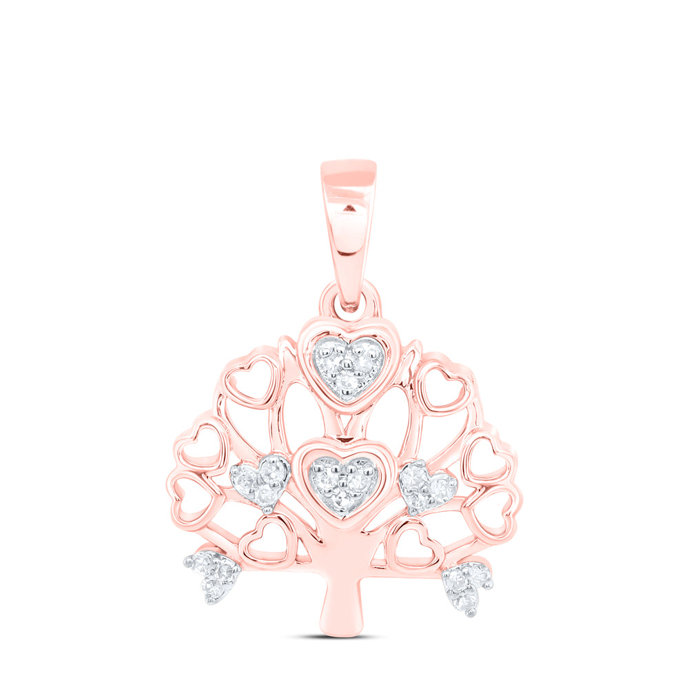 10kt Rose Gold 1/20 Cttw Diamond Tree Heart Pendant