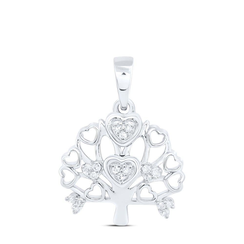10kt White Gold 1/20 Cttw Diamond Tree Heart Pendant