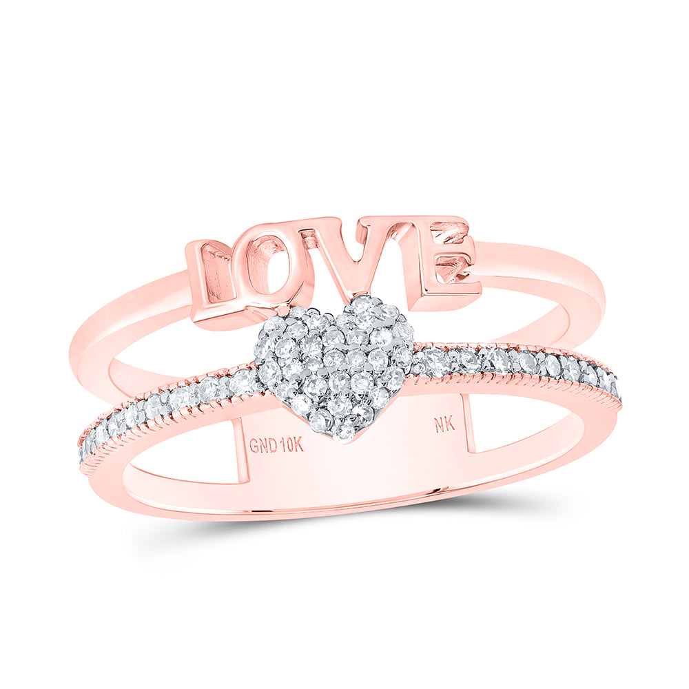 10kt Rose Gold 1/5 Cttw Diamond Heart Love Wedding Engagement Anniversary Ring, Women Size: 5-9